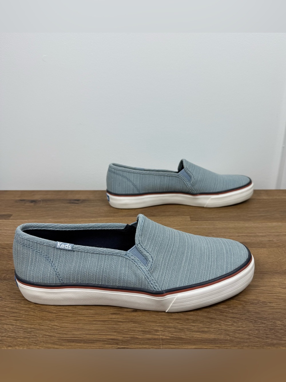 Keds Double Decker Varsity Textured Fabric Slip On Sneakers Blue Women’s 7.5 - Picture 2 of 8